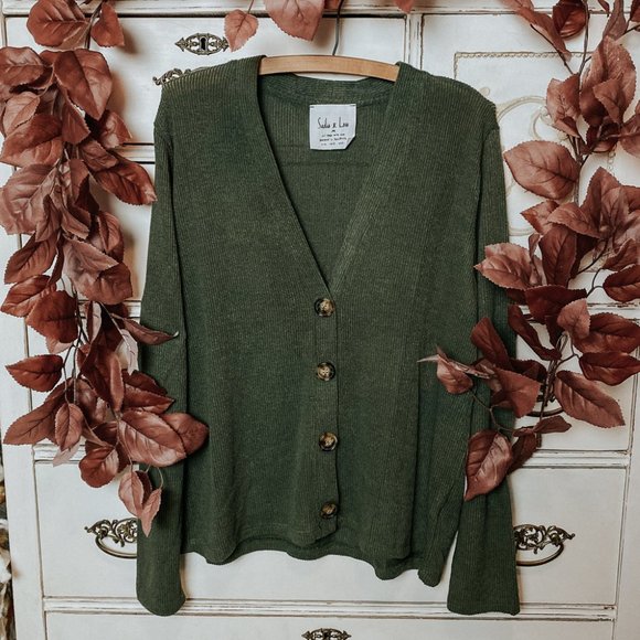 sadie & love Sweaters - NWOT Lightweight Forest Green Button Cardigan